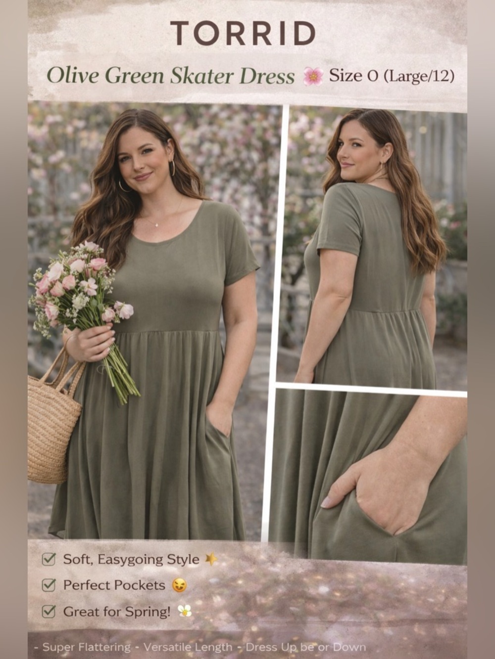 torrid Olive Green Midi Skater Dress with Pockets